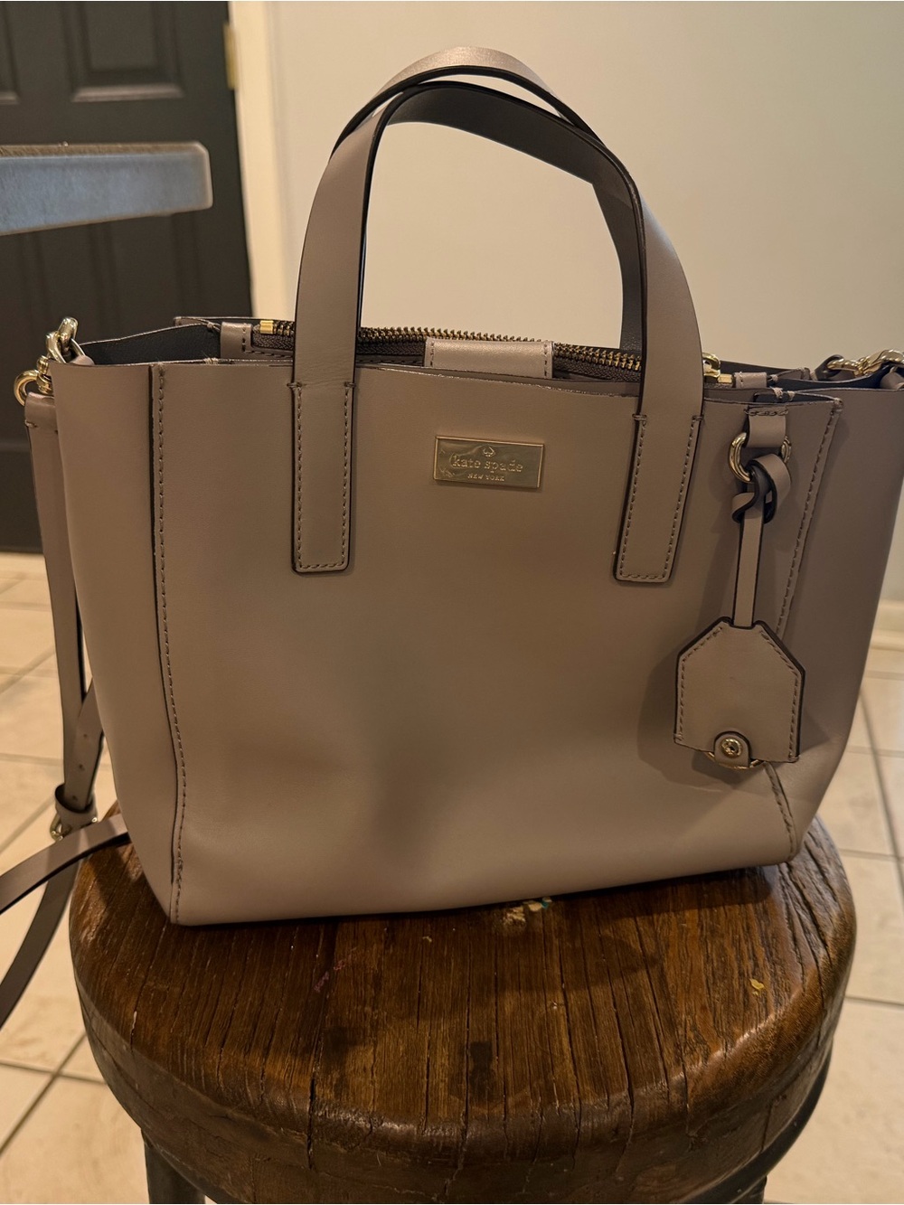 kate spade taupe leather satchel tote